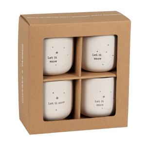 Estuche de 4 tazas con abetos en relieve de gres blanco roto