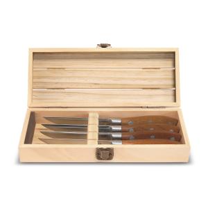 Estuche de madera paleta con 4 cuchillos de carne  madera