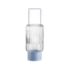 Farol avio en cristal y metal, celeste, ø15,5x43 cm