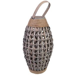 Farol bambú y madera con recipiente de cristal para vela D2…