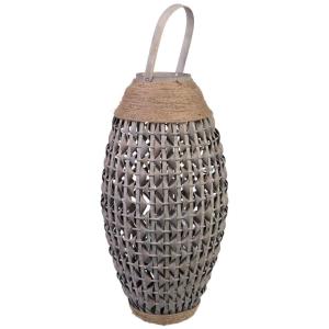 Farol bambú y madera con recipiente de cristal para vela d2…