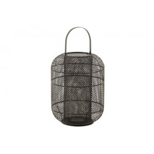 Farol cilíndrico de metal negro 28x28x51 cm