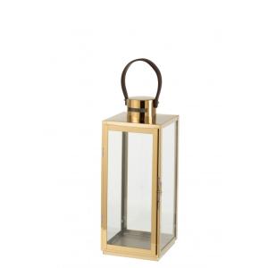Farol cuadrada metal y cristal oro alt. 52 cm