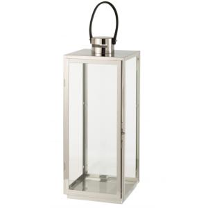 Farol cuadrado de metal plateado 22x21x65,5cm