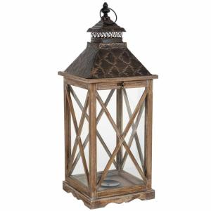 Farol de madera 24x24x63h cm