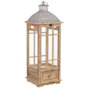 Farol de madera beige  23.5x23.5x69h cm
