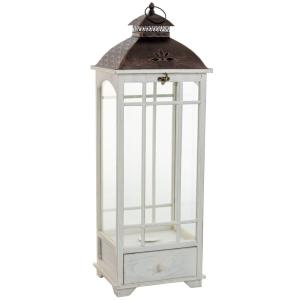 Farol de madera blanco 32x26x92h cm