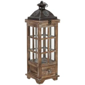 Farol de madera marrón 18x18x57.5h cm