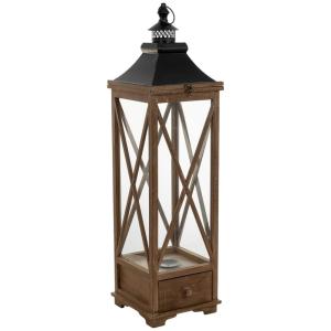 Farol de madera marrón 25x25x93.5h cm
