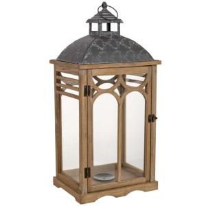 Farol de madera marrón 30x23x64h cm