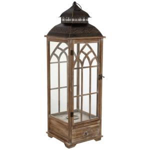 Farol de madera marrón 31.5x31.5x101h cm