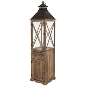 Farol de madera marrón 32x32x133h cm