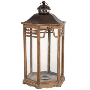 Farol de madera marrón 40.5x34.5x72.5h cm