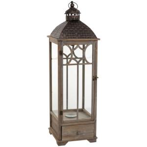 Farol de madera marrón envejecido 31.5x31.5x104h cm