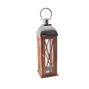 Farol de madera y vidrio gran modelo 23x23x77cm