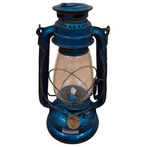 Farol de metal artesanal 18x18x32 azul