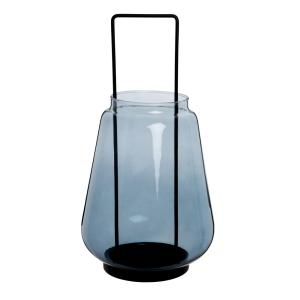 Farol de vidrio azul y metal negro