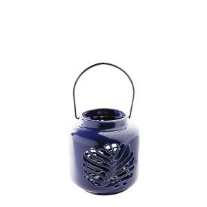 Farol decorativo de porcelana azul oscuro h12