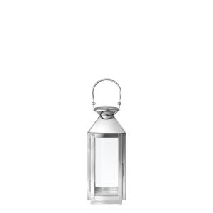 Farol decorativo de vidrio y acero plateado brillante H27