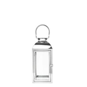 Farol decorativo de vidrio y acero plateado brillante H35