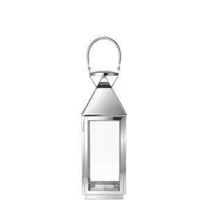 Farol decorativo de vidrio y acero plateado brillante H40