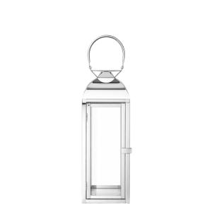 Farol decorativo de vidrio y acero plateado brillante H43