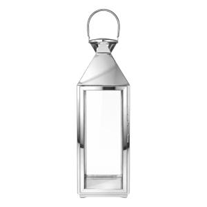 Farol decorativo de vidrio y acero plateado brillante H55