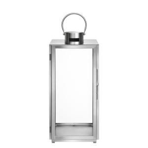 Farol decorativo de vidrio y acero plateado cepillado H25