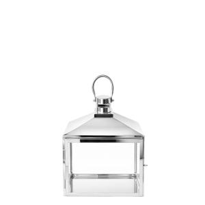 Farol decorativo de vidrio y acero plateado cepillado H39