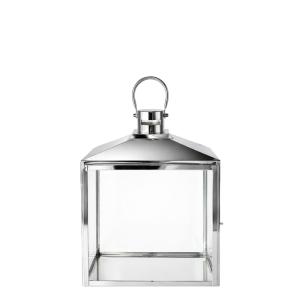 Farol decorativo de vidrio y acero plateado cepillado H50