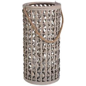 Farol portavelas de bambú, madera y cristal para vela marró…