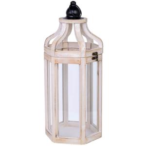 Farol portavelas de madera 21x19x51h cm