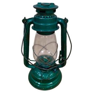 Farol portavelas de metal artesanal azul 18x18x32