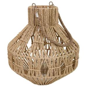 Farol portavelas de metal y cuerda de papel marrón d32x34,5