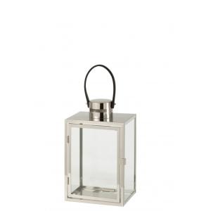 Farol rectangular metal y cristal plata alt. 44 cm