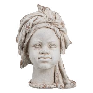 Figura de africana de resina beige de 32x28x46 cm