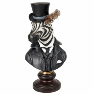 Figura de cebra con plumas en negro, blanco y marrón 30 cm