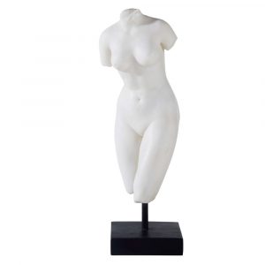 Figura de diosa Venus de color blanco con base de color neg…