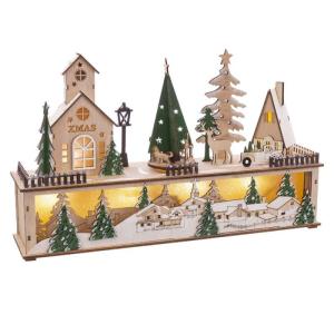 Figura de Navidad paisaje con luz y sonido de madera verde