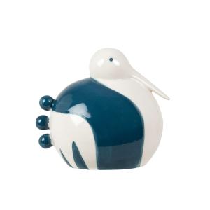 Figura de pájaro estilizado de porcelana blanca y azul Alt.…