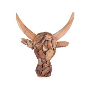 Figura de pared toro madera 34 cm marrón