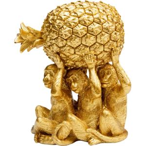 Figura deco monos con piña de poliresina dorado hecho a man…