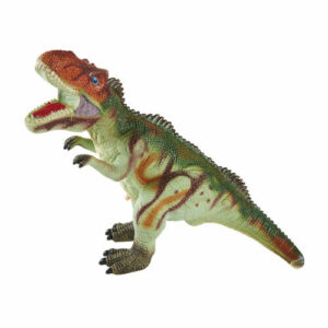 Figurita de dinosaurio rex verde y roja
