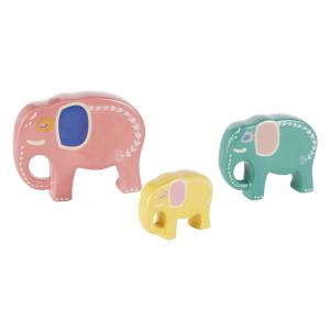 Figuritas de elefantes de cerámica en rosa, azul y amarillo…