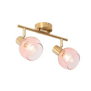 Foco art deco dorado con cristal rosa 2 luces