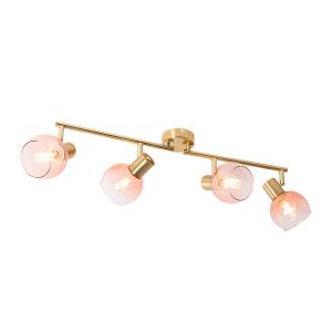 Foco art deco dorado con cristal rosa 4 luces