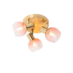 Foco de techo art deco dorado con cristal rosa 3 luces