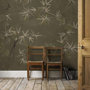 Fresco panorámico aves del paraíso verde 200x280cm