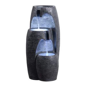 Fuente 3 niveles led efecto piedra para terraza, negra, 71cm