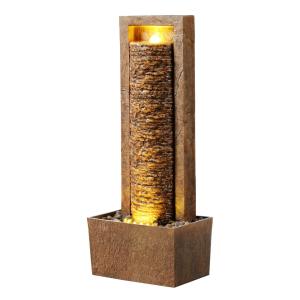 Fuente de jardín con luz led marrón, 82 cm